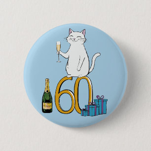 60th birthday cat celebration 60 years sixty button