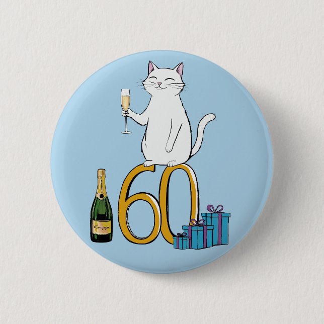 60th birthday cat celebration 60 years sixty button (Front)