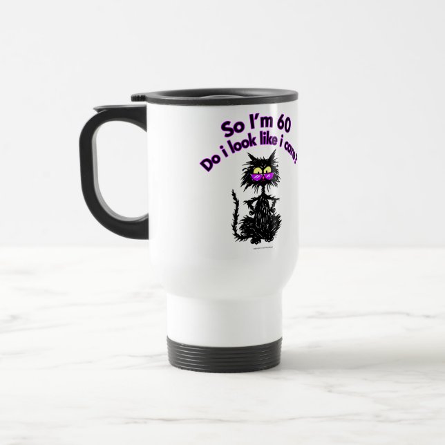 60th Birthday Cat Gifts Travel Mug (Left)