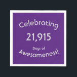 60th Birthday Celebrating 21,915 Days Awesomeness Napkins<br><div class="desc">Celebrating 21, 915 Days Of Awesomeness 60th Birthday Party Napkins. This is a fun way to celebrate turning sixty or any other birthday or days you are counting and celebrating. . Customize with the number of days you are celebrating to make a truly personalized birthday party. You can change the...</div>