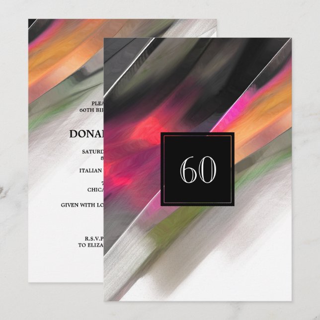 60th Birthday Celebration Abstract Painting Invitation (Front/Back)