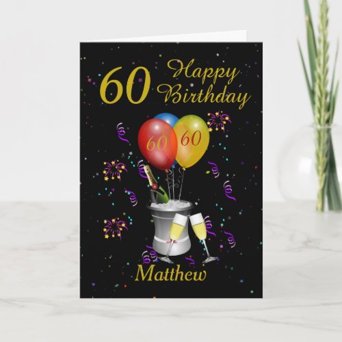 60th Birthday Celebration Black Gold Card