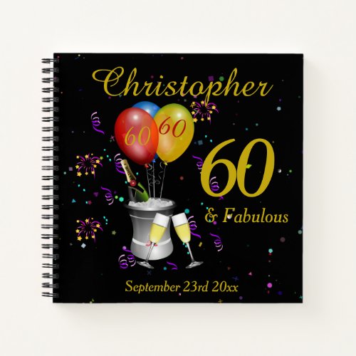 60th Birthday Celebration Black Party Guest Notebook