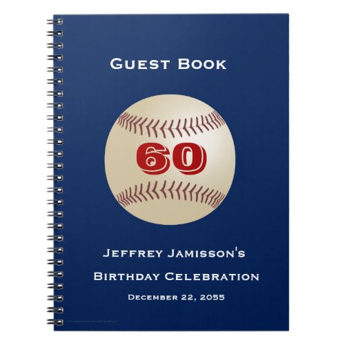 60th Birthday Celebration Guest Book Baseball Notebook