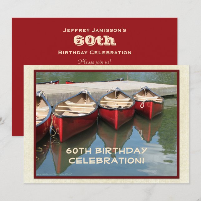 60th Birthday Celebration Invitation, Red Canoes Invitation (Front/Back)