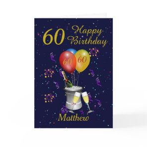 60th Birthday Celebration Navy Gold  Card