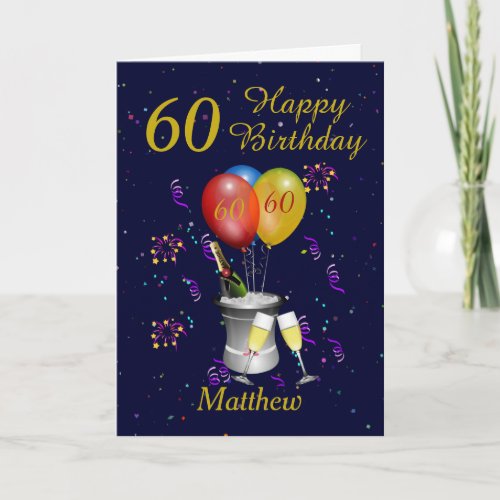 60th Birthday Celebration Navy Gold  Card