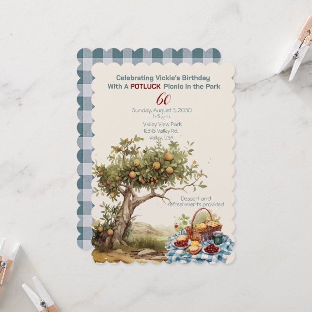 60th Birthday Celebration Picnic In the Park Invitation (Front/Back In Situ)