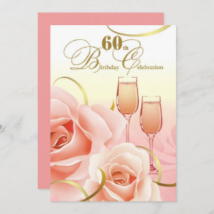 60th Birthday Celebration. Pink Peach Roses Invitation
