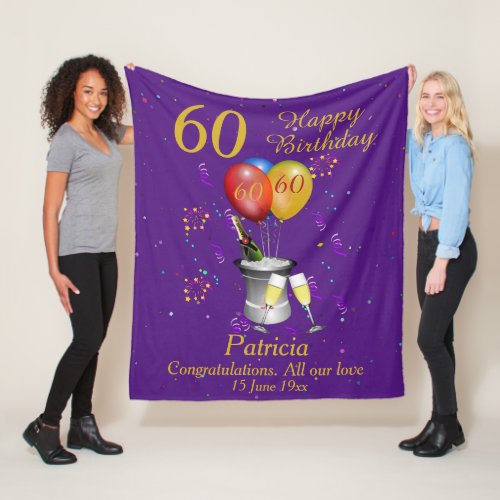 60th Birthday Celebration Purple Fleece Blanket