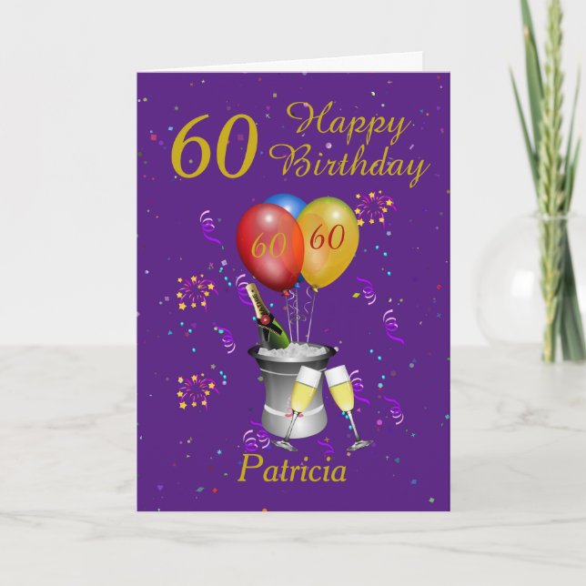60th Birthday Celebration Purple Gold Card (Front)