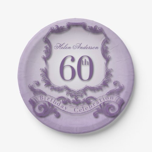 60th Birthday Celebration Vintage Frame Paper Plates