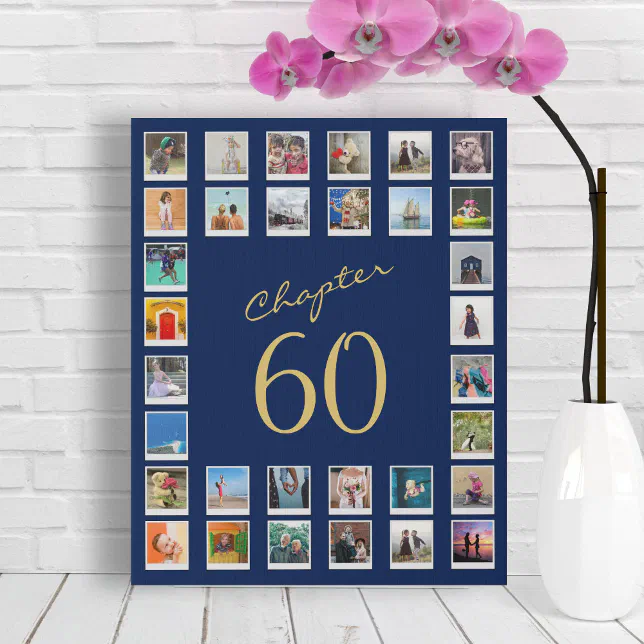 60th Birthday Chapter 60 Family Photo Collage Faux Canvas Print | Zazzle