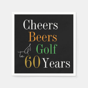 60th Birthday Cheers and Beers Golf Black and Gold Napkins