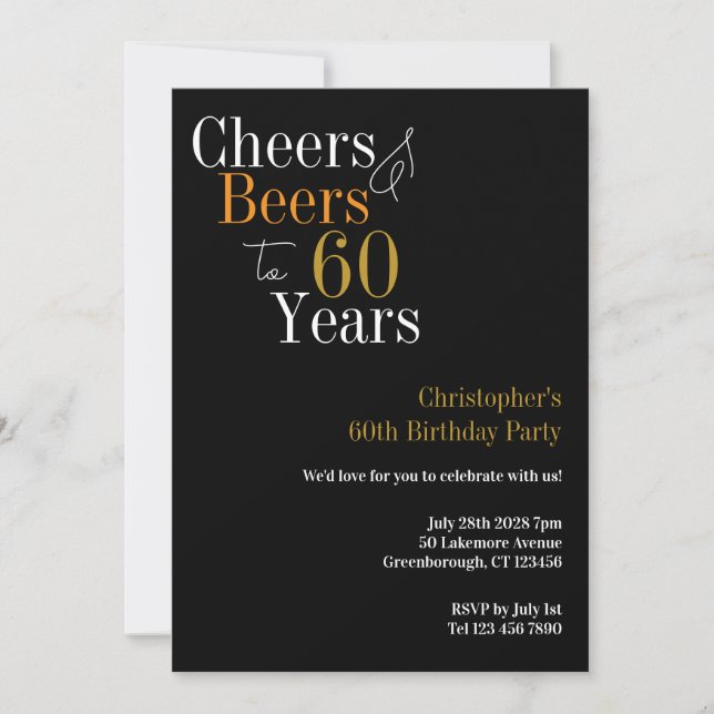 60th Birthday Cheers and Beers Party Invitation (Front)