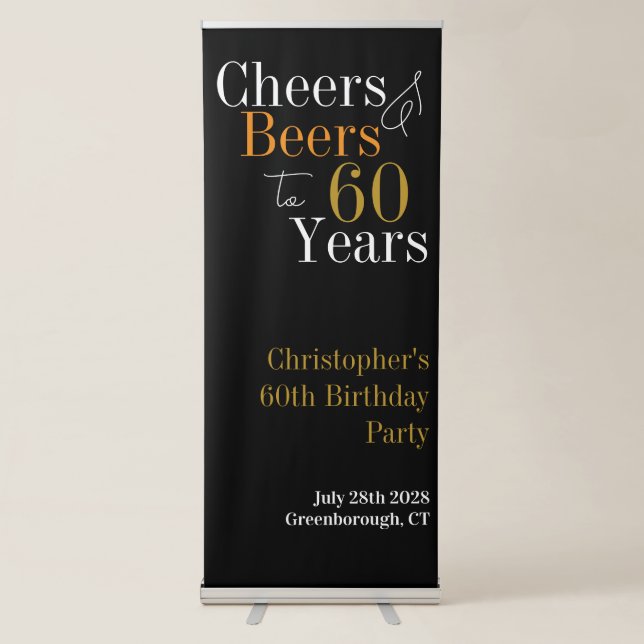60th Birthday Cheers and Beers Party Retractable Banner (Front)