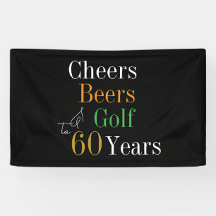 60th Birthday Cheers Beers Golf Black Gold Party Banner