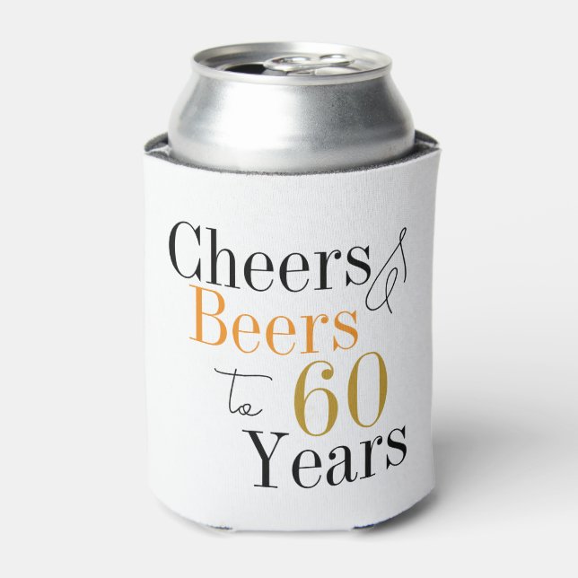 60th Birthday Cheers Beers Minimal Party Favor Can Cooler (Can Front)