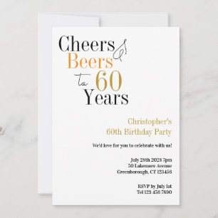 60th Birthday Cheers Beers Minimal Party Invitation