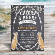 60th Birthday Cheers & Beers Rustic Chalkboard Invitation