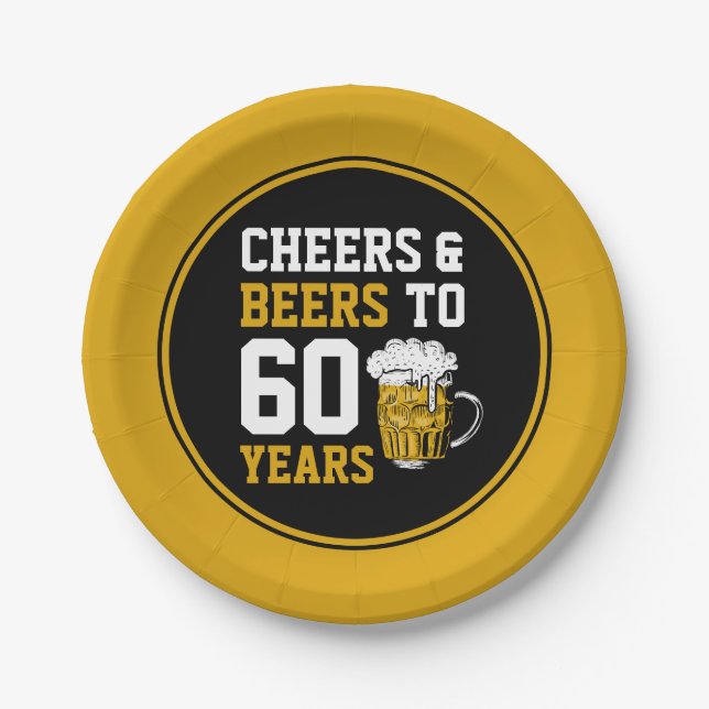60th Birthday Cheers & Beers to 60 Years Paper Plates (Front)