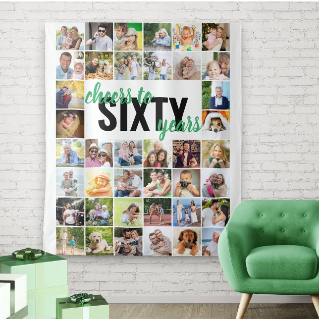 60th Birthday Cheers to 60 Years 40 Photo Collage Tapestry (Creator Uploaded)