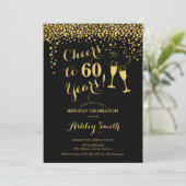 60th Birthday - Cheers To 60 Years Gold Black Invitation (Standing Front)