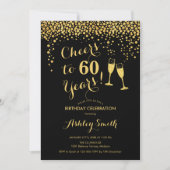 60th Birthday - Cheers To 60 Years Gold Black Invitation (Front)