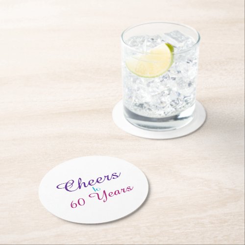 60th birthday Cheers to 60 Years Pink Purple Blue Round Paper Coaster