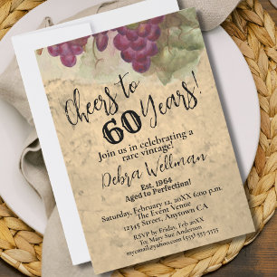 60th Birthday Cheers to 60 Years Wine Themed Invitation