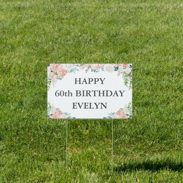 60th Birthday Chic Blush Pink Floral Personalized Sign (Insitu)