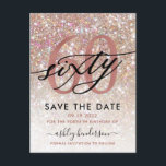 60th Birthday Chic Glitter Ombre Save The Date Postcard<br><div class="desc">Modern chic girly save the date postcard for 60th  birthday. Design featuring champagne sparkly glitter texture,  rose gold 60 and calligraphy script sixty. Personalize with a name and party details.</div>