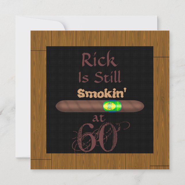 60TH  Birthday CIGAR  Invitations WOOD Look FRAME (Front)