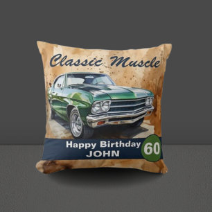 60th Birthday, Classic Muscle Car Throw Pillow