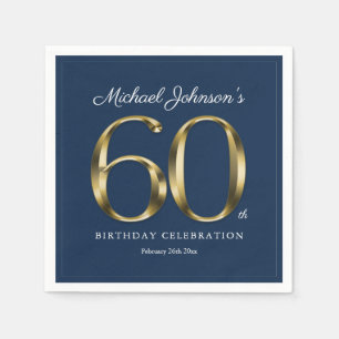 60th Birthday Classic Solid Gold Text Navy Blue Napkins