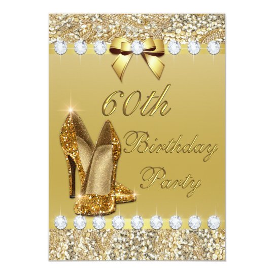 60th Birthday Classy Gold Heels Sequins Diamonds Invitation