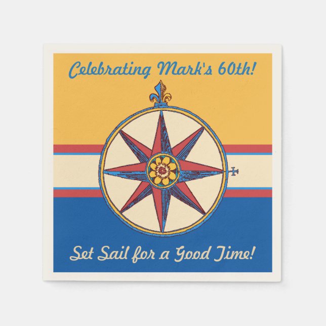60th Birthday Coastal Lifestyle Nautical Theme Napkins (Front)