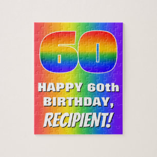 60th Birthday: Colorful, Fun Rainbow Pattern # 60 Jigsaw Puzzle