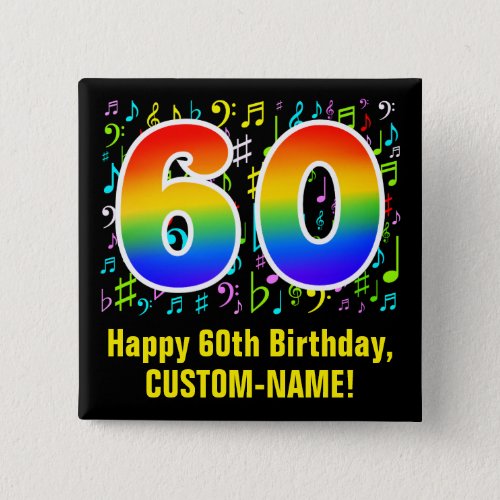 60th Birthday Colorful Music Symbols Rainbow 60 Button