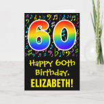 [ Thumbnail: 60th Birthday: Colorful Music Symbols + Rainbow 60 Card ]