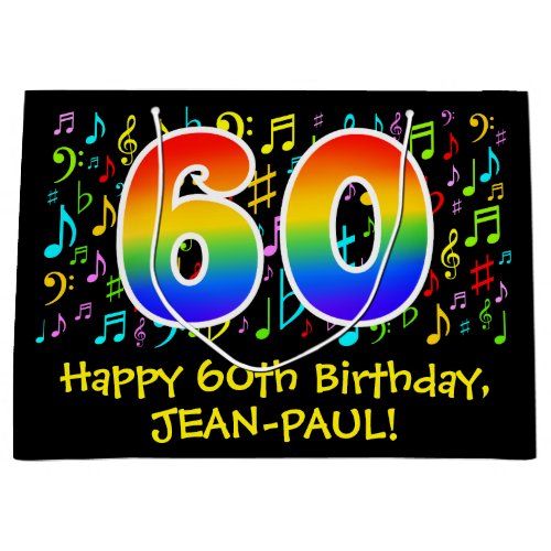 60th Birthday _ Colorful Music Symbols Rainbow 60 Large Gift Bag