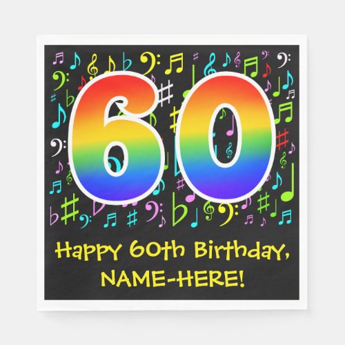 60th Birthday _ Colorful Music Symbols Rainbow 60 Napkins
