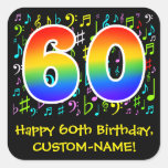 [ Thumbnail: 60th Birthday: Colorful Music Symbols, Rainbow 60 Sticker ]