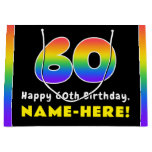 [ Thumbnail: 60th Birthday: Colorful Rainbow # 60, Custom Name Gift Bag ]