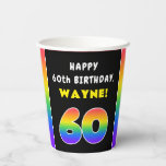 [ Thumbnail: 60th Birthday: Colorful Rainbow # 60, Custom Name Paper Cups ]