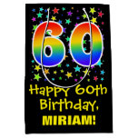 [ Thumbnail: 60th Birthday: Colorful Stars Pattern & Rainbow 60 Gift Bag ]