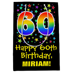 60th Birthday: Colorful Stars Pattern & Rainbow 60 Medium Gift Bag