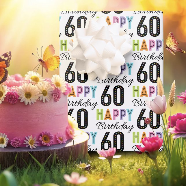 60th Birthday Colorful Typography  Wrapping Paper (Creator Uploaded)