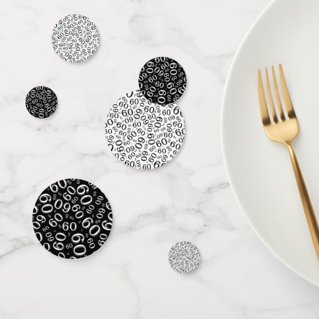 60th Birthday Cool Number Pattern Black and White Confetti (Group)