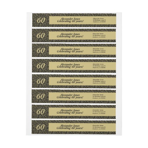 60th Birthday Cool Number Pattern Gold and Black Wrap Around Label